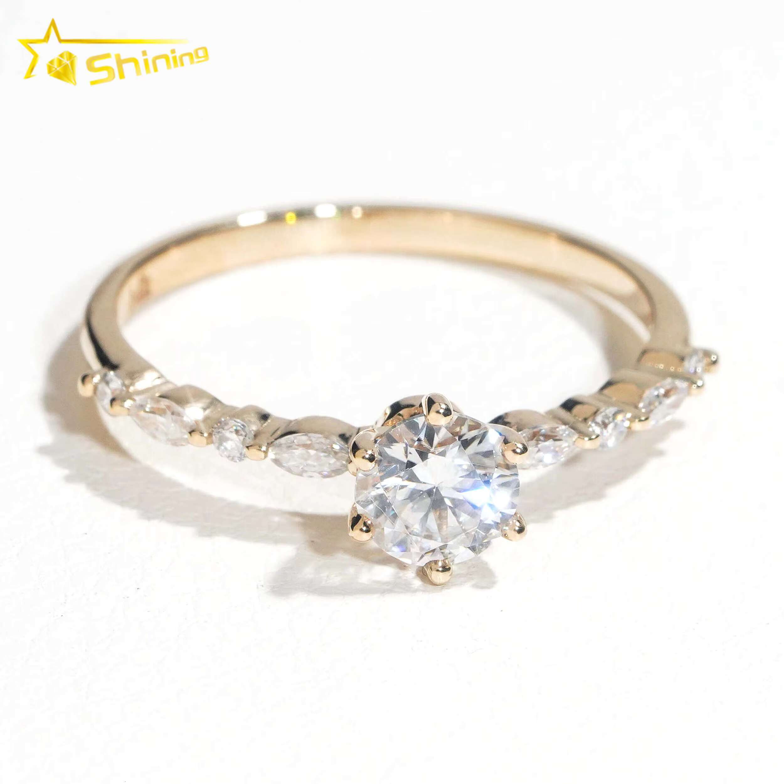 Fine Jewelry Fashion Design 14K Solid Yellow Gold Moissanite Lab Grown Diamond Engagement Ring