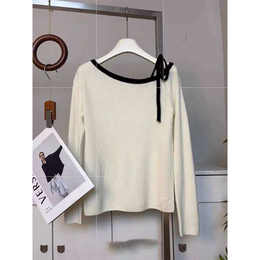 Fashion Autumn Women Knitted Top Pullover Off-Shoulder Sweater Elegant Korean Style Knitwear Long Sleeve Casual Fall Clothing Women Sweater Designer S