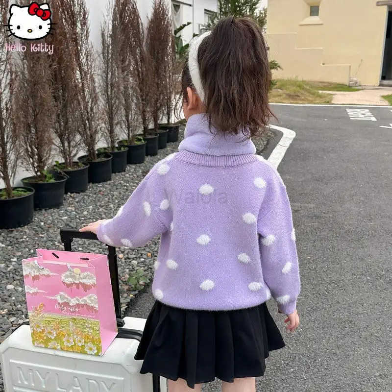 Sanrio Girls Kurom Warm Sweater Anime Autumn and Winter Kawaii New Cartoon Childrens Fashion Thicken Knitted Cardigan Tops H251105