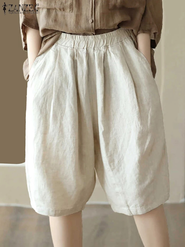 Fashionable elastic waist pleated shorts ZANZEA womens holiday summer 2025 Korean Pantalons casual loose cotton sole 250401
