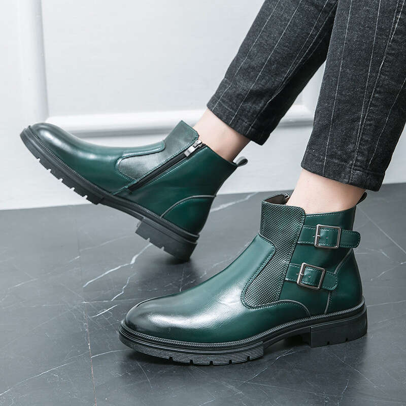 Men's oversized new casual leather shoes, fashionable men's British style Martin boots, trendy short boots