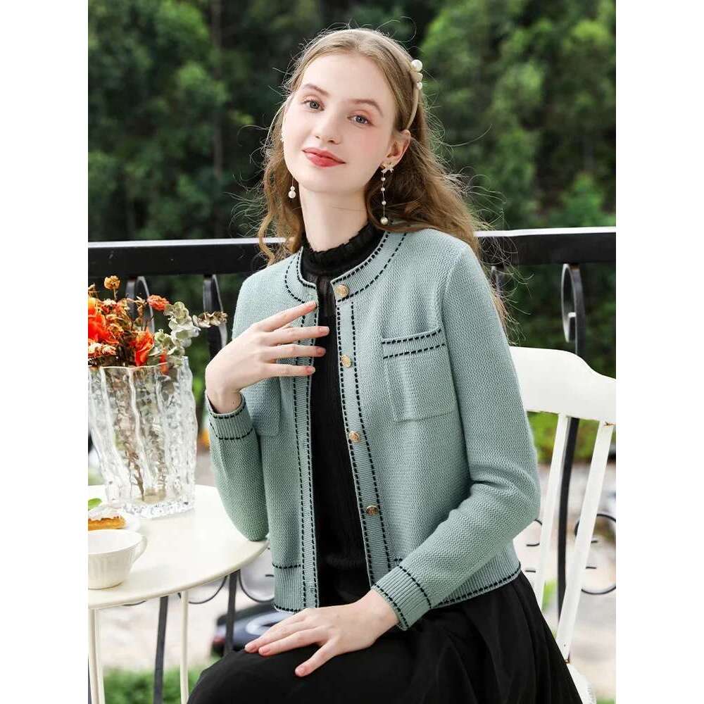 Tweed Long Sleeve Knitted Cardigan For Woman Autumn New Exquisite Patchwork Lady Soft Sweater Coat
