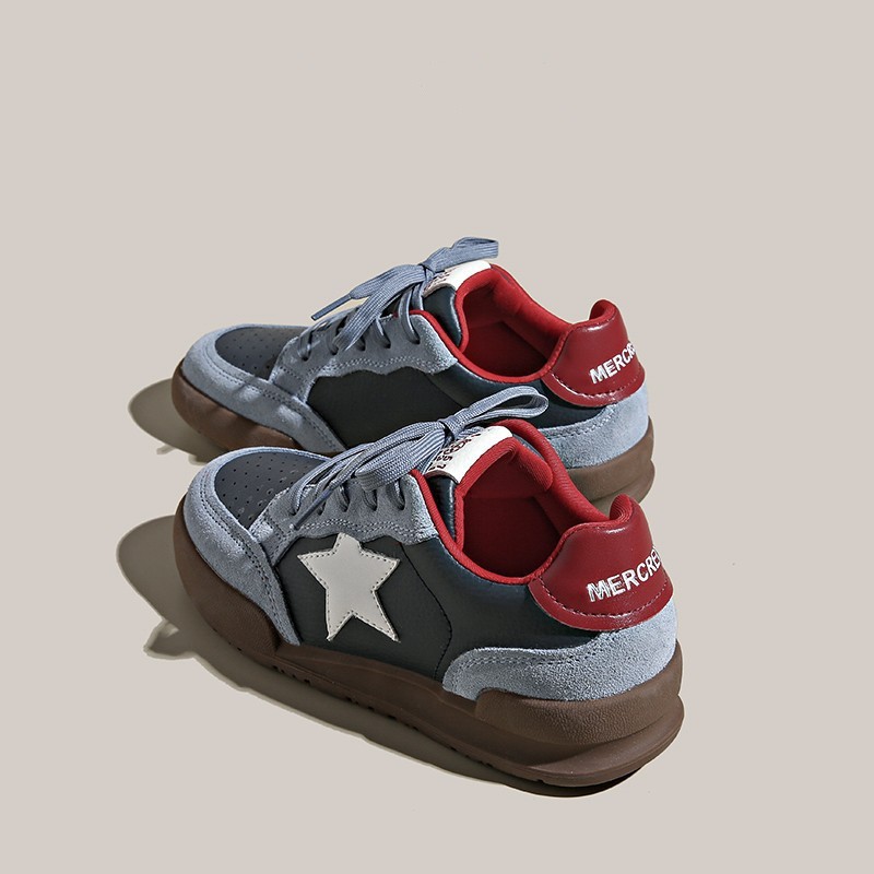 Niche retro contrasting star board shoes women's fashion and versatile platform casual sports training shoes2025