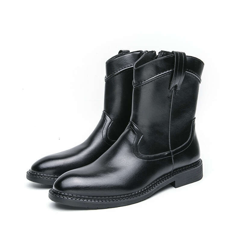 Men's in plus size, new long boots, fashionable high top leather shoes, trendy denim boots