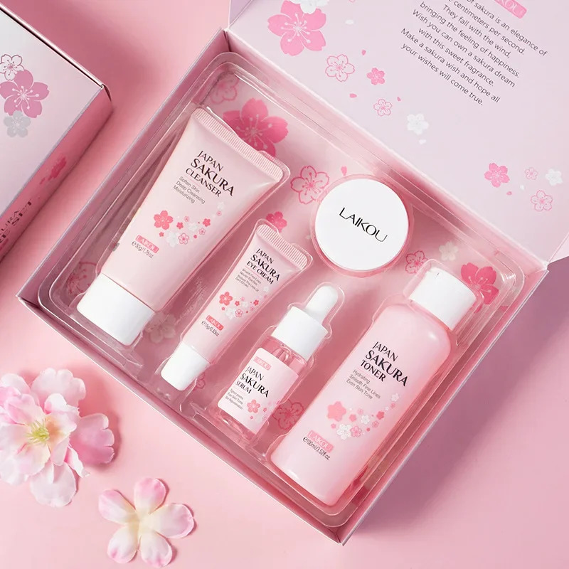 LAIKOU Sakura Kit Skin Care Sets and Reducing Fine Lines Cleansing Pore Product 5Piece Korean Skincare Set 251031