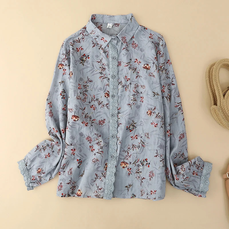 Chinese Style Womens Blouses Spring/summer Prints Women Shirts Loose Long Sleeves Korean Top Cotton Linen Clothing Sales 250402