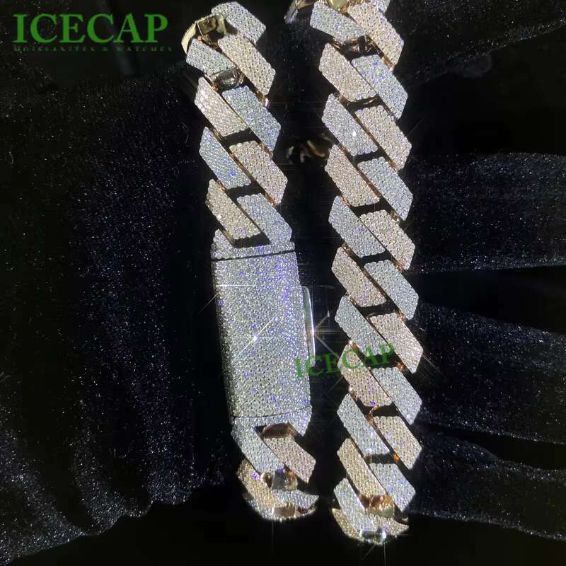 Luxury 15mm Two Tone Miami Cuban Necklace Iced Out VVS Moissanite Diamond 925 Sterling Silver Cuban Chain Hiphop Fashion Jewelry