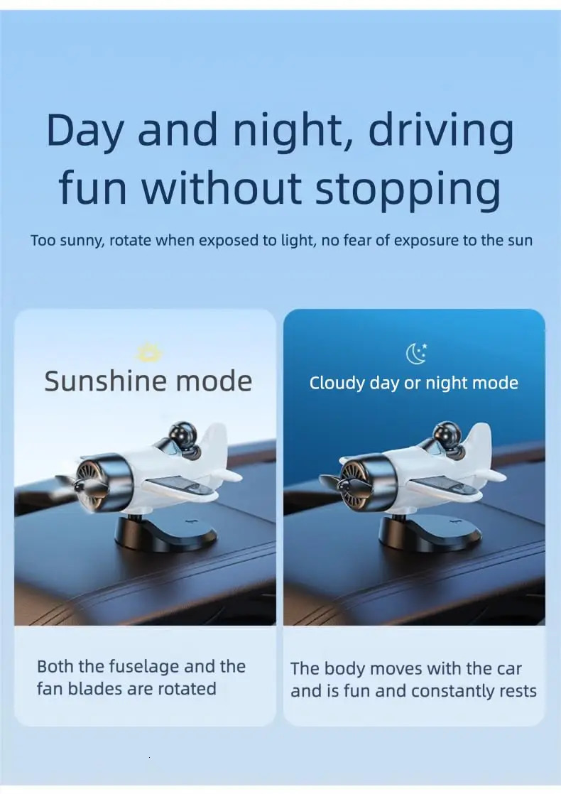 Solar Powered Rotating Airplane Car Dashboard Ornament 360 Auto Spin Decor Airplane Ornaments Car Interior Decoration 251104