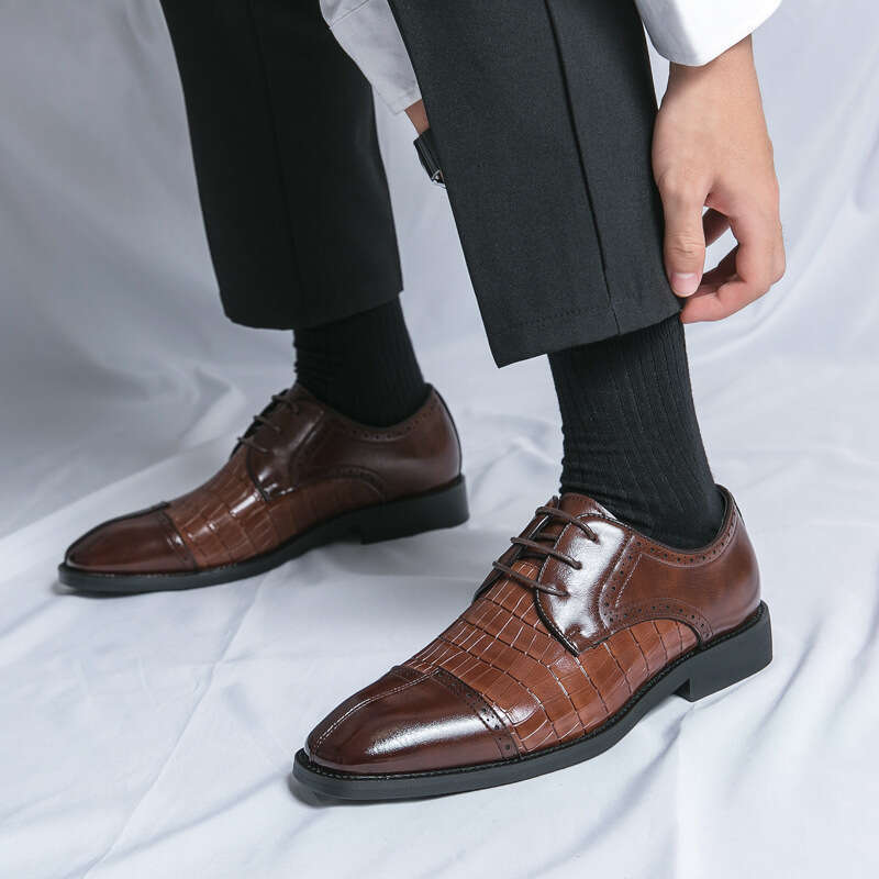 Large Business Dress for Men 38-48 Small Square Head Groom Wedding Crocodile Pattern Leather Shoes