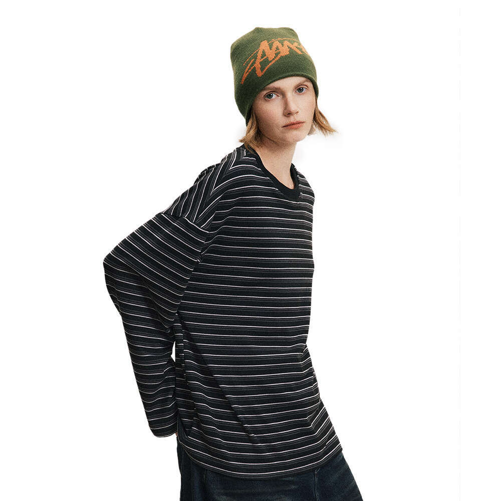 Striped Long Sleeve T-Shirt Unisex Loose Casual Crew Neck Tee Base Shirt Inner Wear Top Ins Street Fashion
