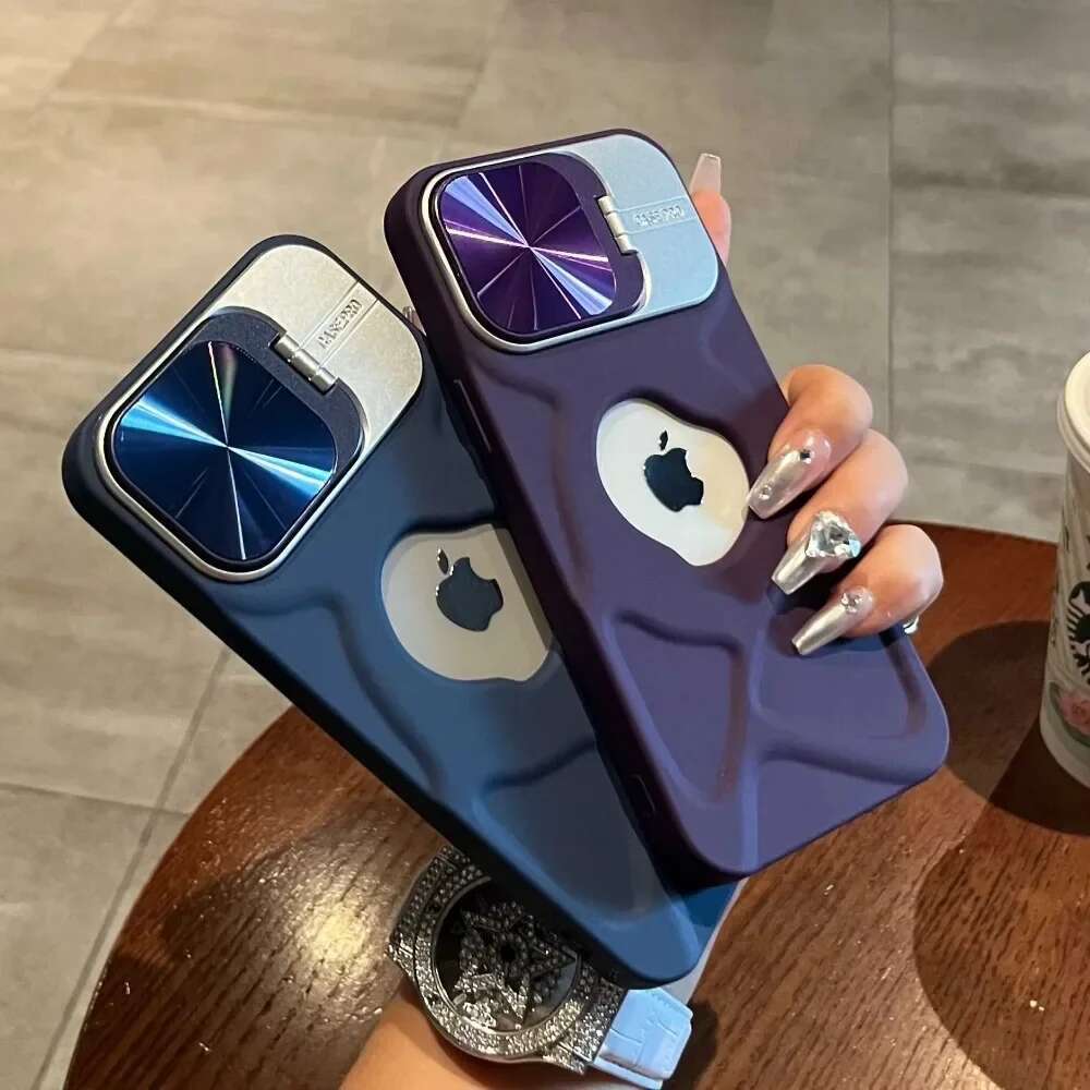 Fashion Hole Magnetic Case for iPhone 16 15 14 13 12 Pro Max Plus Lens Protection Flip Bracket Magsafe Silicone Soft Cover