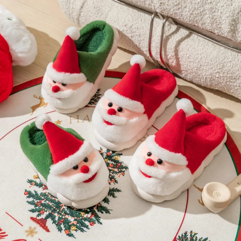 Christmas Fluffy Womens Slippers Home Santa Claus Winter Plush Woman Shoes Flats Fuzzy Fur Slides Indoor Soft 251031