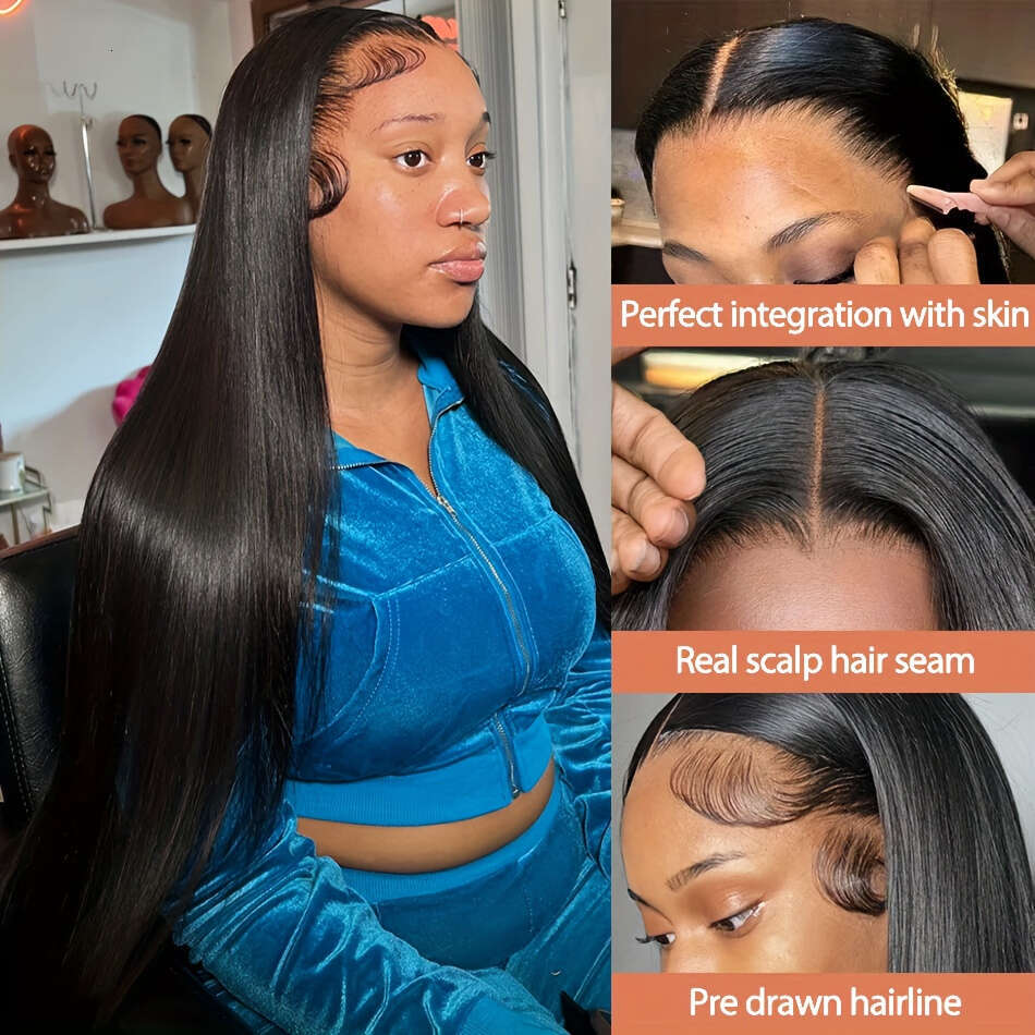 13X4 Hd Frontal Human Bone Straight Transparent Glueless Front Wigs Women Pre Plucked Lace Closure With Baby Hair 250% Density