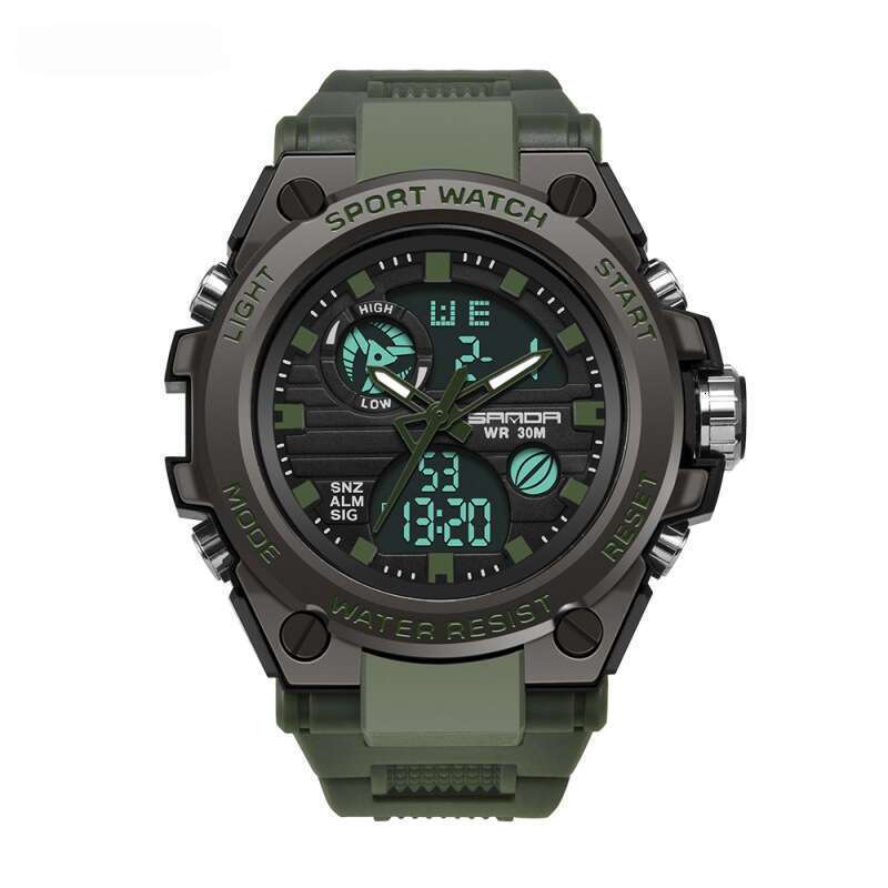DHwatches Sanda Large Dial Tactical for Men Students Fashion Trend Multifunctional Dual Display Sports Waterproof Electronic Watch