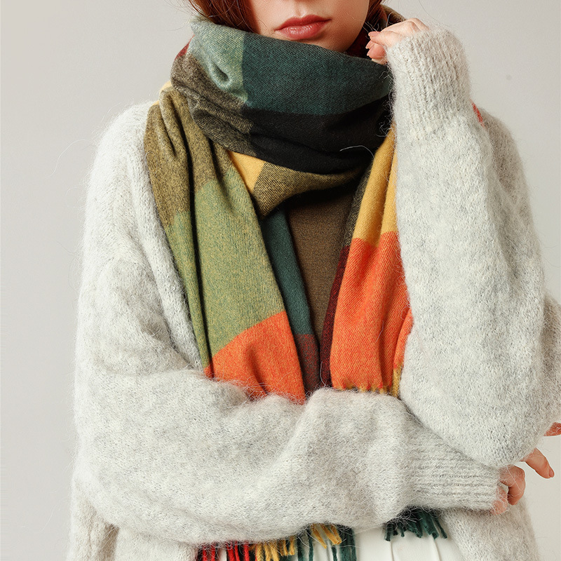 K310 Plaid scarf women autumn and winter popular imitation cashmere warm scarf office shawl outer wear high-end scarf women winter