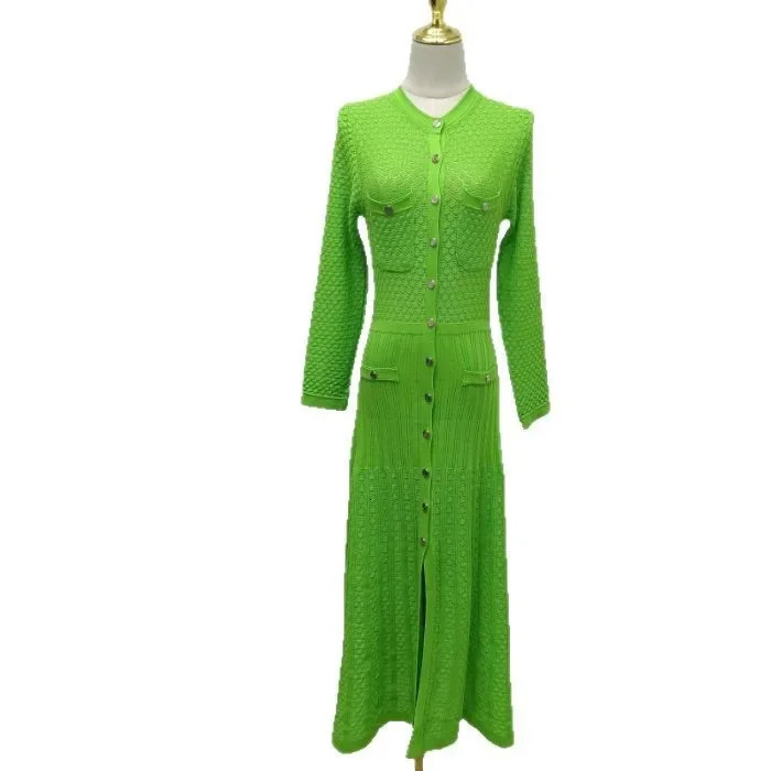 Hollow out Long Knitted Summer Dress round Neck Seven Sleeve Bodycon Skirt Slimming Effect Empire Waist Maxi Dress251103