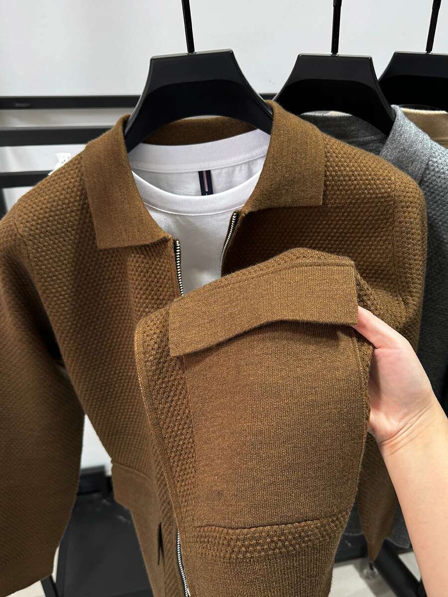 Autumn Winter Cardigan Men Lapel Zipper Sweaters Knitted Solid Color Sweater Coats Casual Jackets Knitwear D478