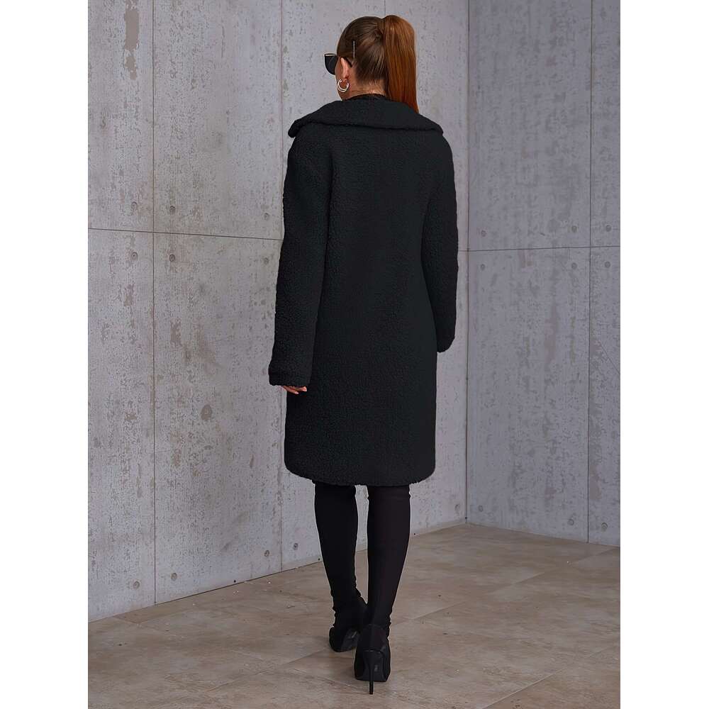 Chic Coat Chic Cozy Women's Faux Fur-Lined Mid-Length Winter Coat | Stylish Beige Outerwear With Pockets, Long Sleeves, Button-Up Design - Perfec