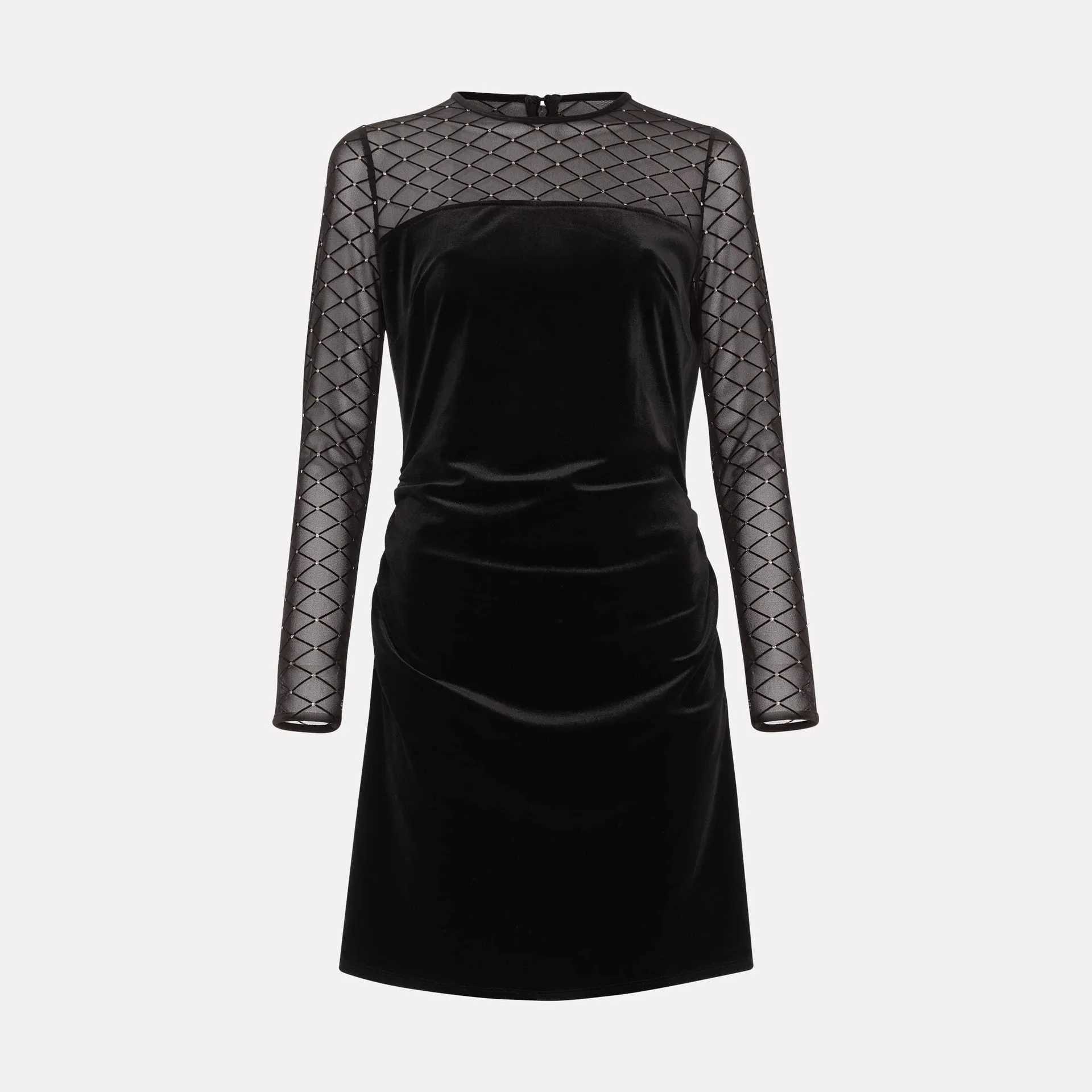 Elegant Velvet Mini Dress for Women Long Sleeve Mesh Patchwork Bodycon Short Dress Sexy Party Evening Club Outfit 2025 J251105