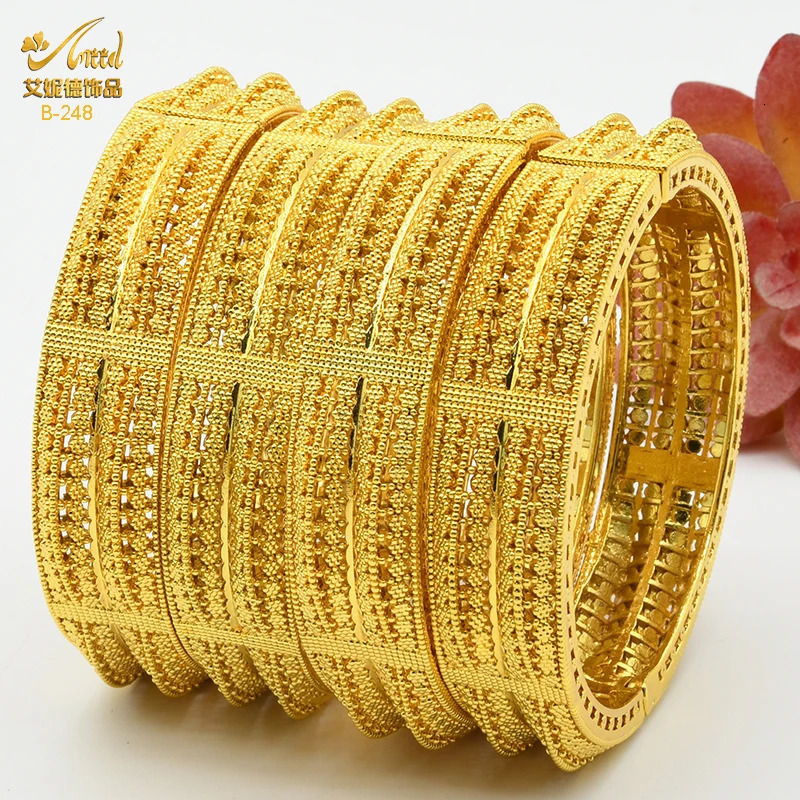 ANIID Indian 24K Gold Color Bangle Bracelet Jewelry Indian Women Charm Bangles African Wedding Anniversary Gifts 251031