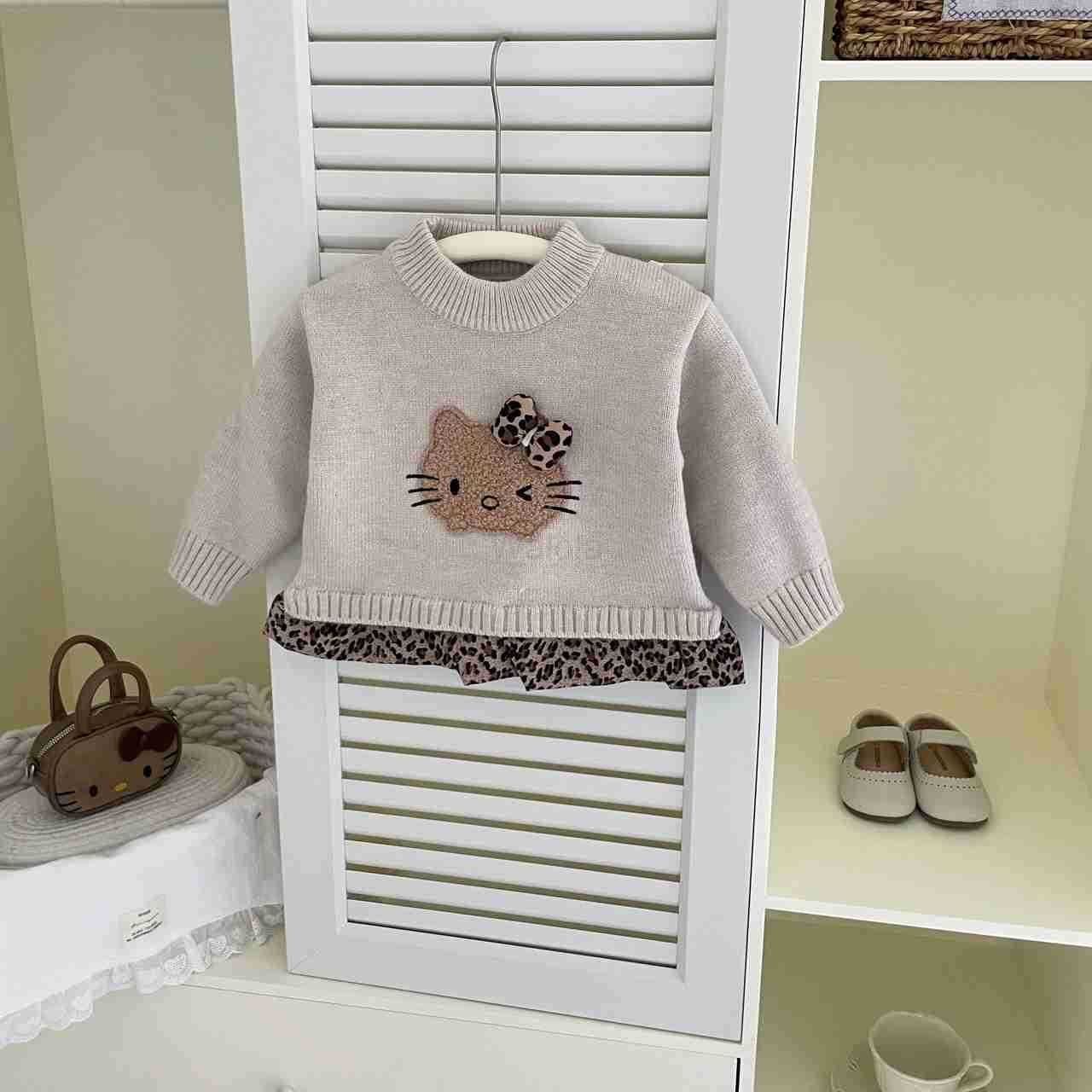 Sanrio MMTKIDS 2025 Autumn and Winter New Korean Style KT Cat Bowknot Girls Pullover Sweater N735 H251105
