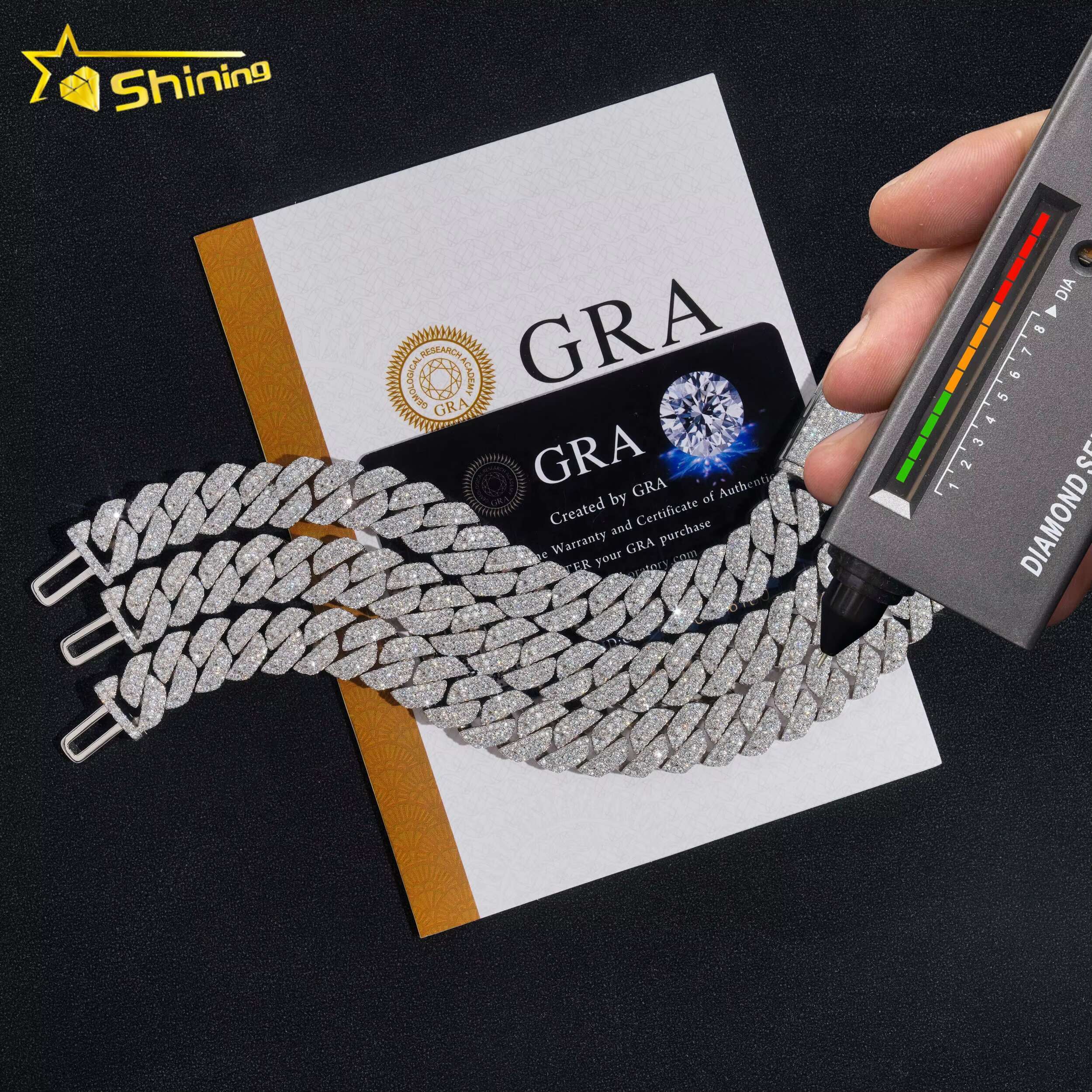 Top Quality Bling Shining 925 Sterling Silver 3 Rows 13mm Width Moissanite Diamond Cuban Link Bracelet