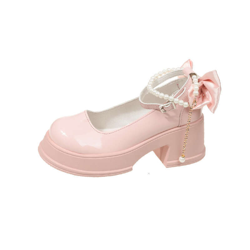 Fairy style thick heeled Mary Jane 2025 spring and summer new pearl matching skirt not tiring feet high heels small leather shoes