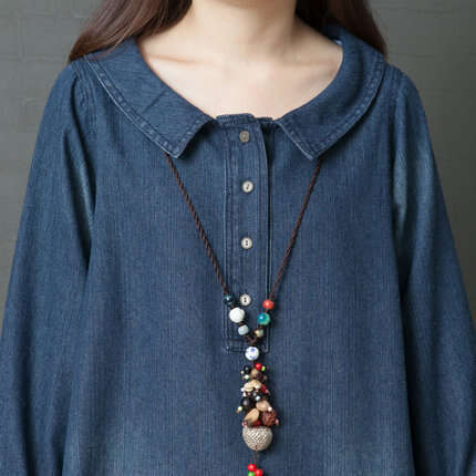 Autumn New Korean Style Loose Plus Size Women's Fashion Comfortable Denim Shirt Dress B5