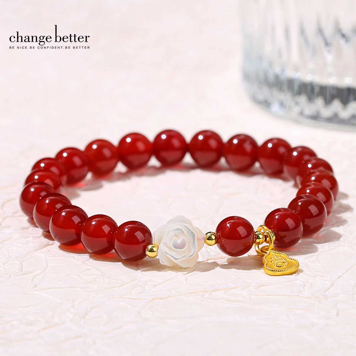 Change Better Natural Red Agate Bead Shell Flower Gourd Lucky Women Fashion Jewelry Handmade Elastic For Gifts C251105