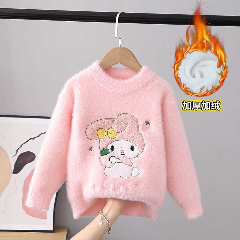 Sanrio Huzhou Zhili Childrens Clothing My Melody Girls Sweater Fleece Lined Thickened Autumn Winter New Mink Velvet Childrens 2 3 4 5 Years Old H25110