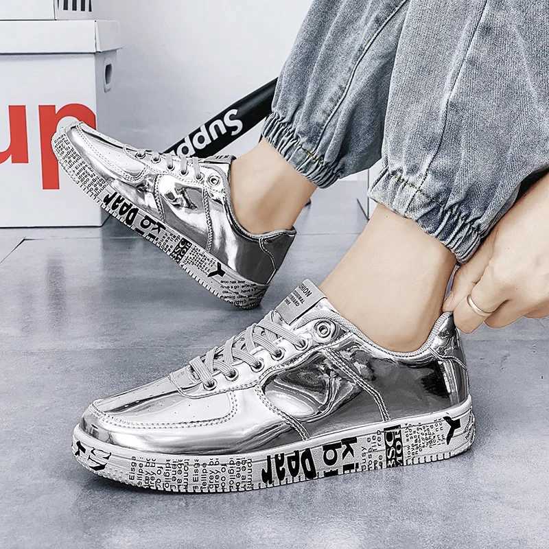 New Gold Sneakers Couple Shoes Luxury Casual Glitter Sneakers Men Hip-hop Streetwear Skateboard Shoes Men Flat Designer Footwear Y251105