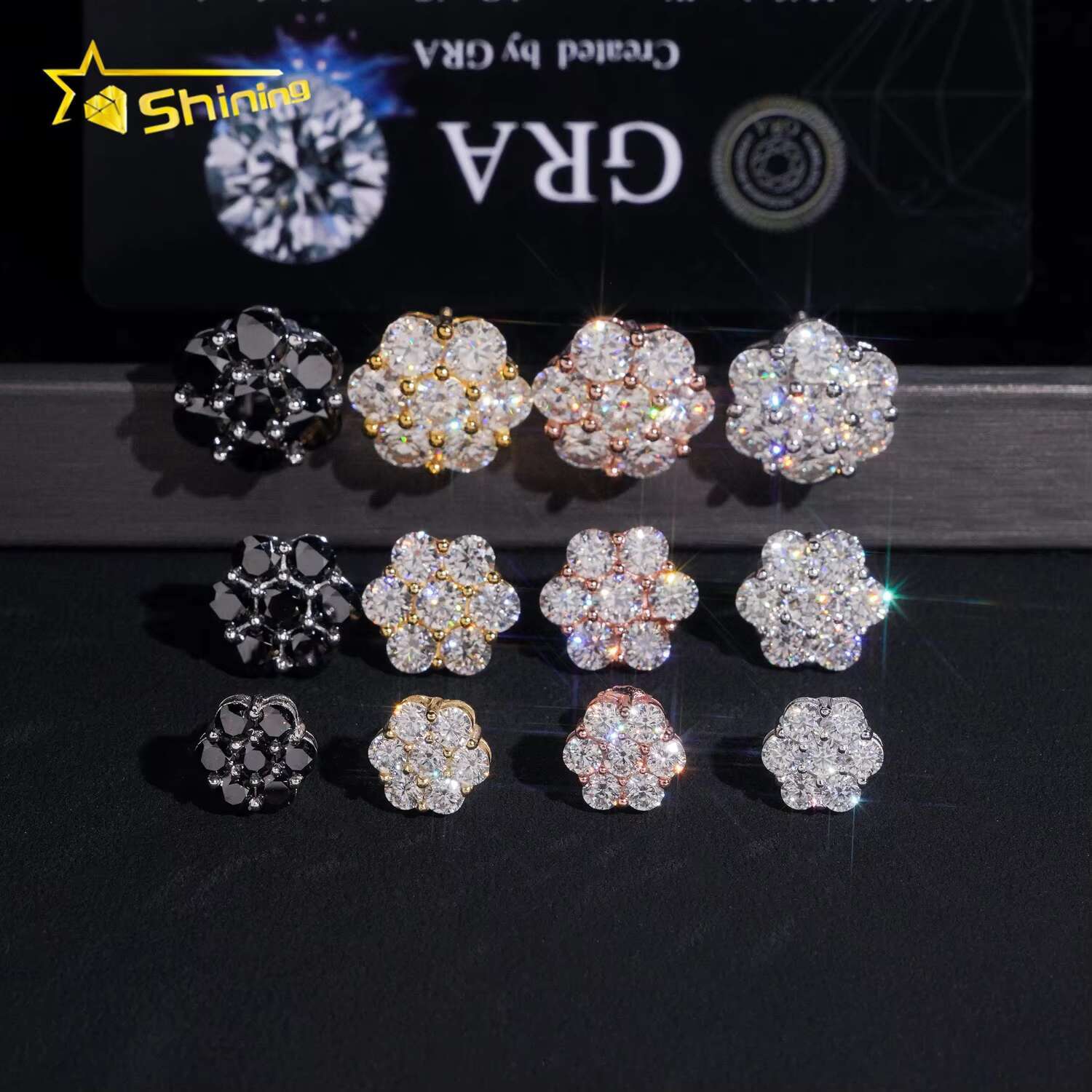 Hot Sale Hip Hop Jewelry Multi Sizes 925 Sterling Silver Flower Cluster Moissanite Diamond Earrings