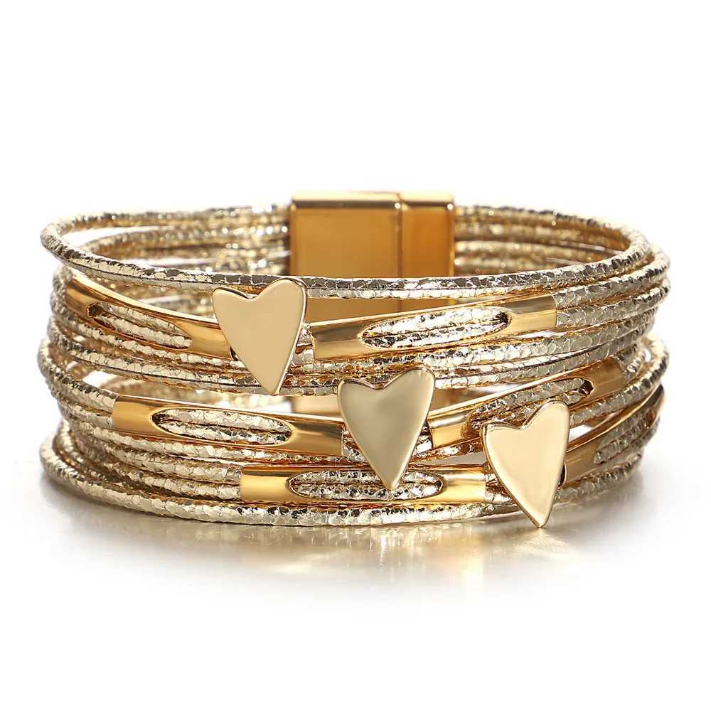 ALLYES Trendy Love Heart Wrap Leather Bracelets for Women Multilayer Glitter Filled Slim Strips Bangle Bracelet Party JewelryXJ251105