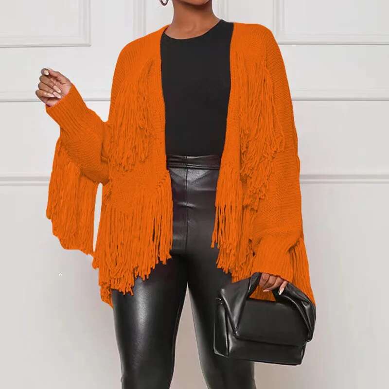 Winter New Arrival Fashion Solid Color Casual Knitted Cardigan For Women Tassel Trendy Loose Tops Female 33A2335