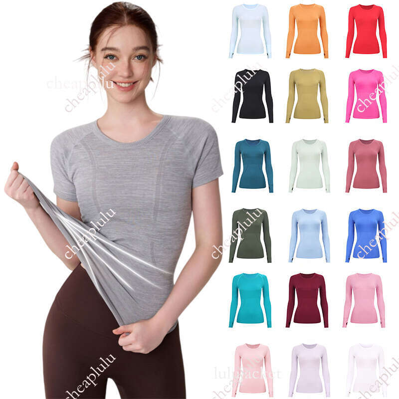 2025 5A Gym Women clothes Yoga Outfit Long Sleeve Solid Color Nude Sports Waist sets T-Shirt Jogging Sportswear Blouse luluity lemoner shirt men sweatshirt