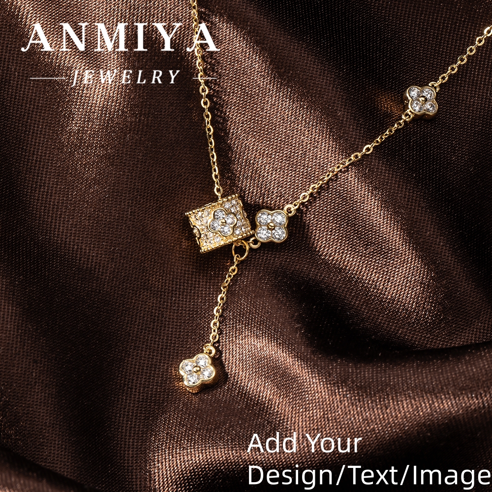 Custom Light Luxury Design High Sense Four-leaf Clover Fringe 925 Silver Necklace Sweet Girl Necklace