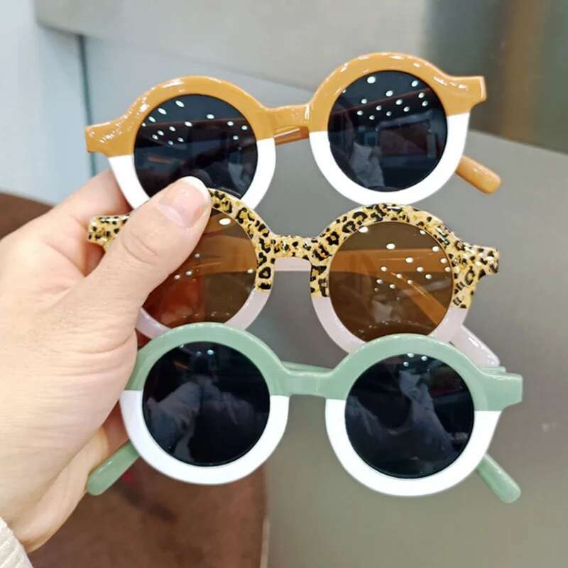 Children Cute Cartoon Round Girl Boy Leopard Double Color Vintage Sunglasses UV Protection Classic Kid Sun Glasses