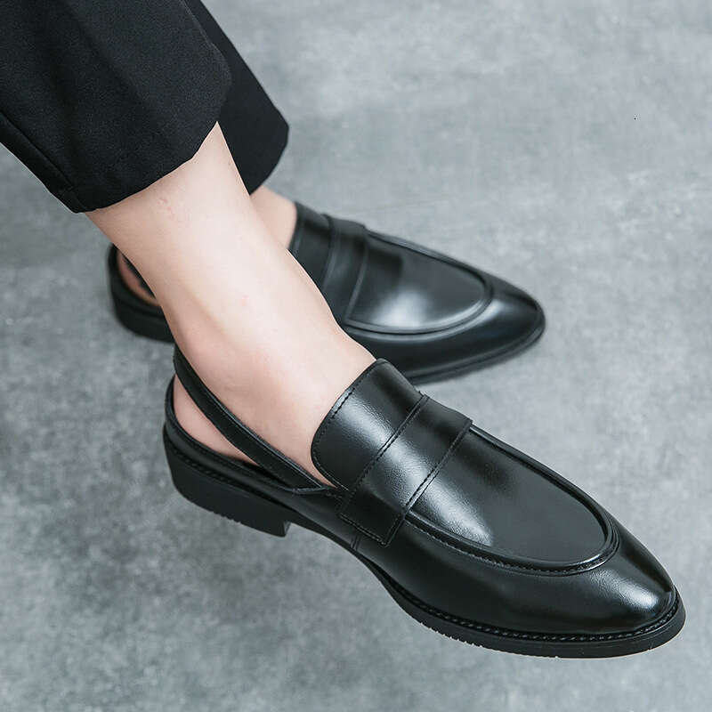 Half drag low heeled fashionable spring fitting pointed small leather shoes, oversized wrapped sandals