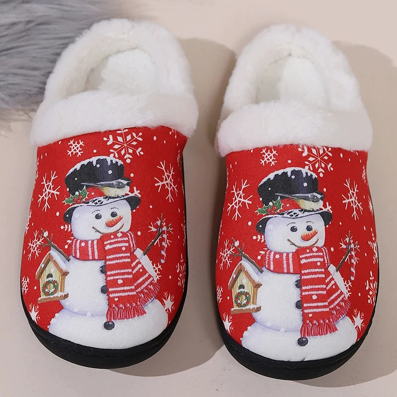 Christmas Cute Cartoon Cotton Slippers Women Mix Color Anti Slip Plush Slides Woman Indoor Comfort Warm Cotton Slippers Mujer 251031