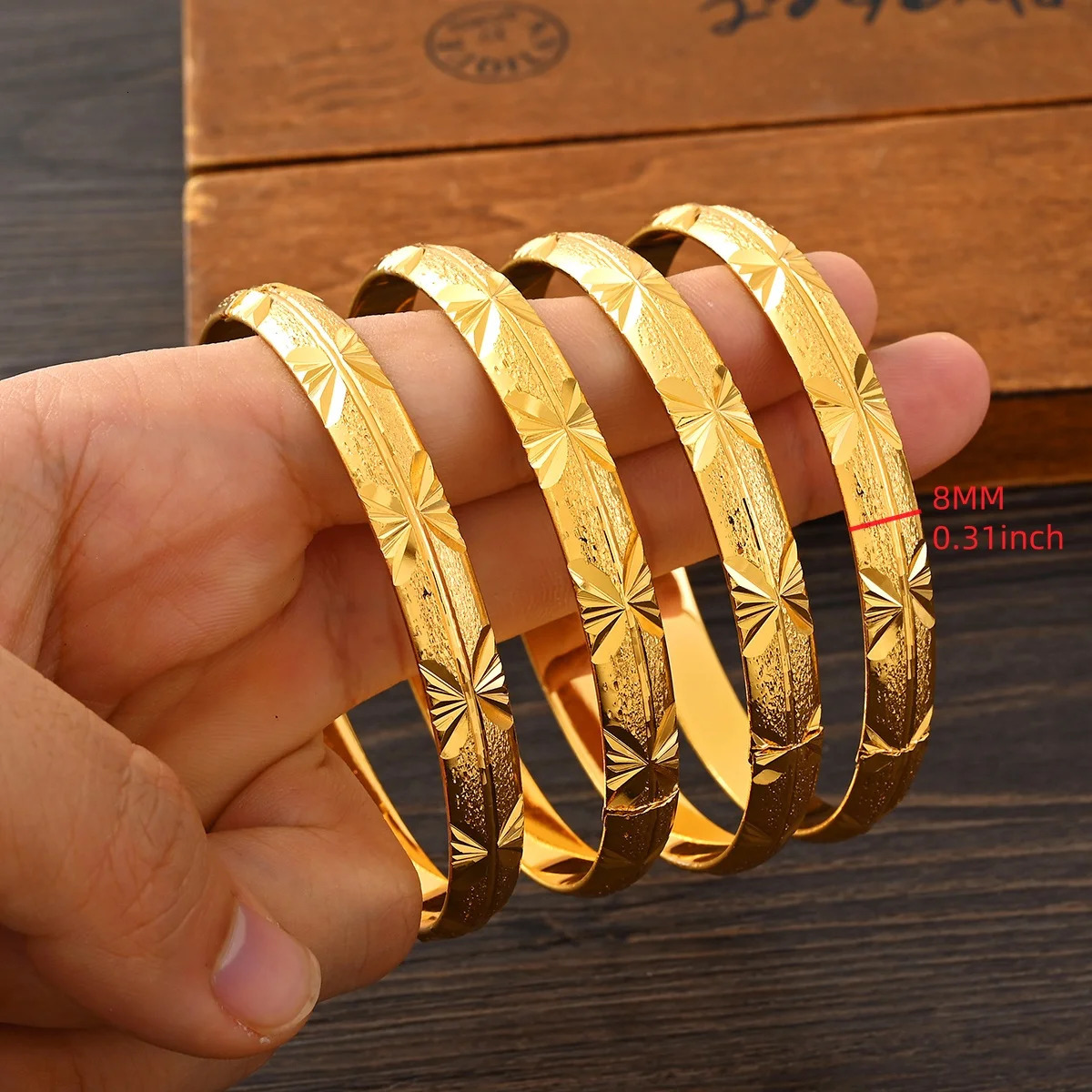 4PCS 18K 65MM Gold Color Dubai Openable Bangle Women Ethiopian Mesh Bracelets Wedding Jewelry African Wedding Party Gifts 251031