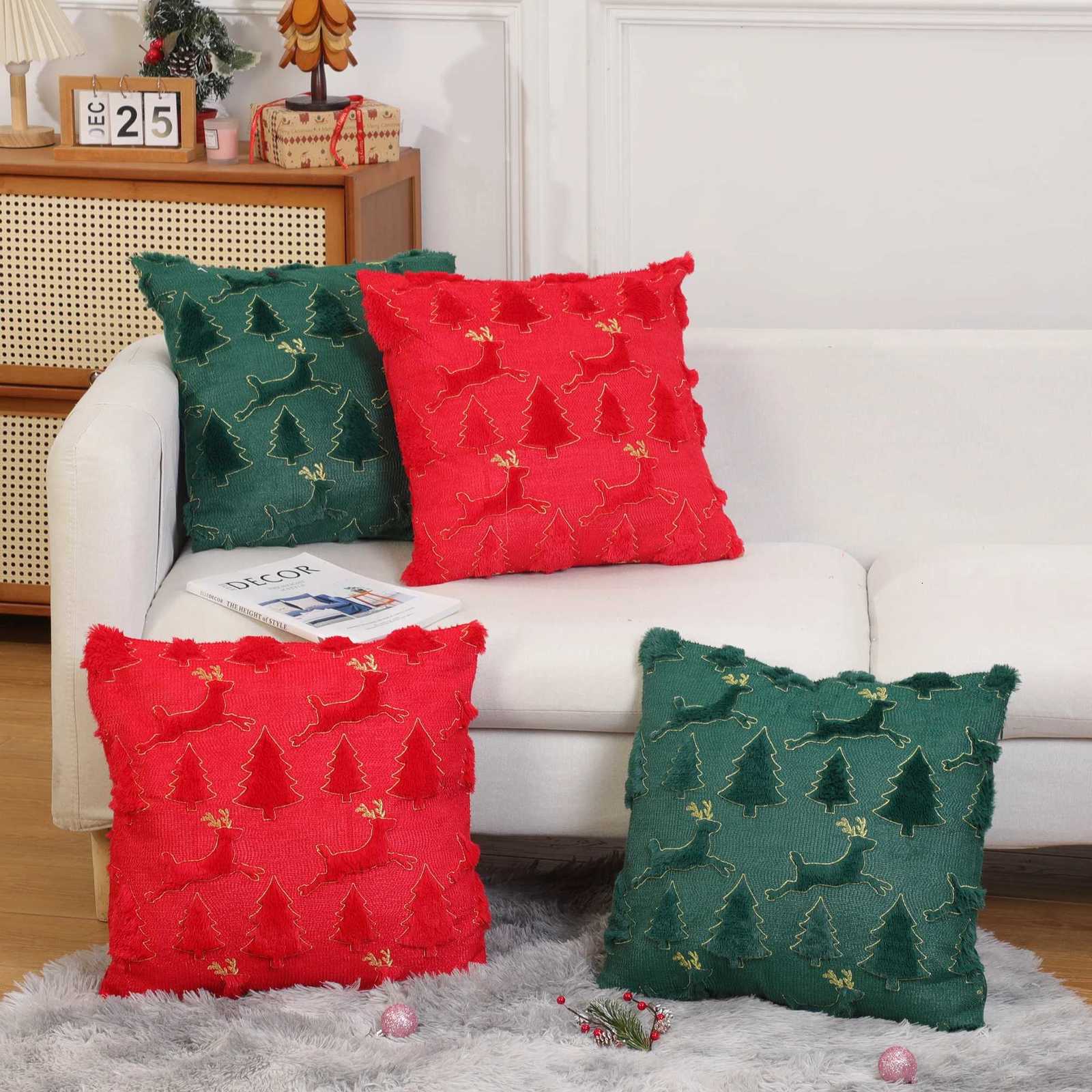 Christmas Plush Decorative Cushion Cover Soft Home Decor Xmas Living Room Sofa Throw Pillow Cover Embroidered Pillowcase 45x45 Y251105