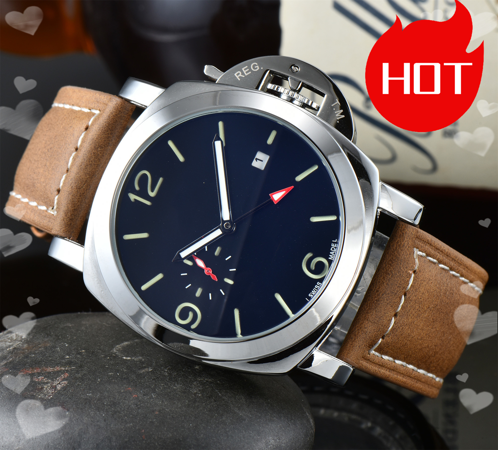 Men PANERAIity LUMINORity Model Sport watch Quartz automatic movement Luxury Watches Business Stainless Steel Man Square mens Wristwatches #951