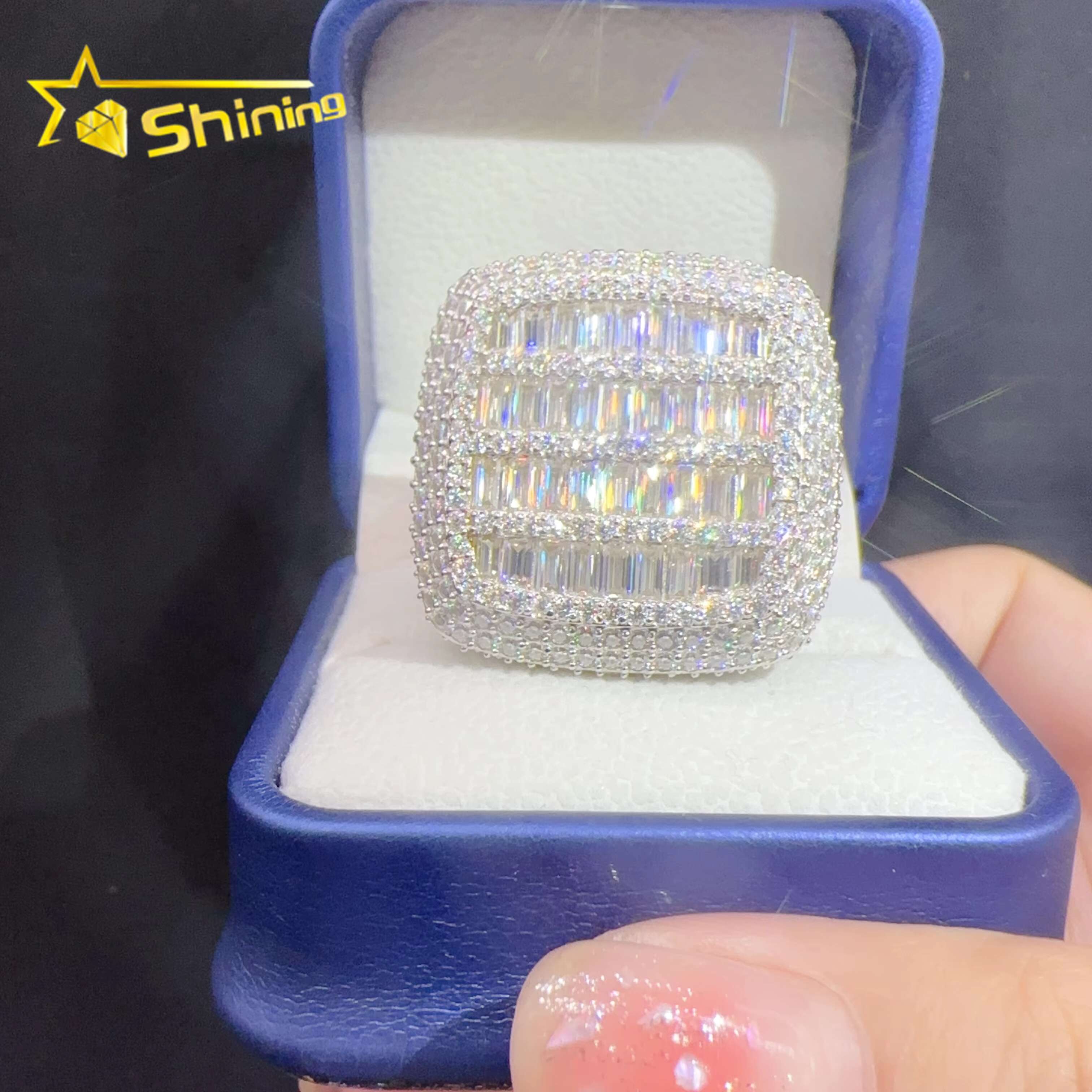 Ready to Ship Lan Diamond Jewelry Custom Ring Silver 925 Vvs Moissanite Iced Out Hip Hop Jewelry Mens Ring