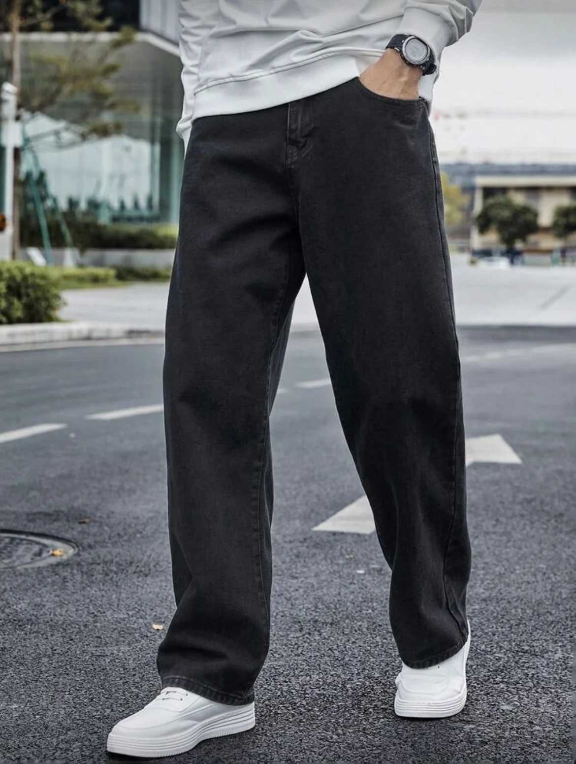 Mens Straight Jeans - Relaxed Fit with Great Drape Tummy Slimming Dark Grey Wash K251104