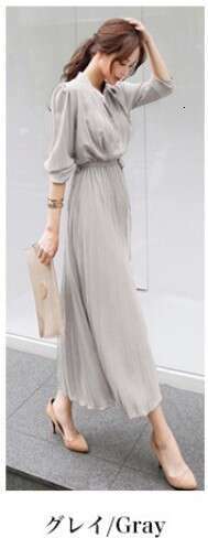 Chiffon Long Sleeve Spring New Slim Waist Slimming Korean Style Elegant Pleated Dress B5