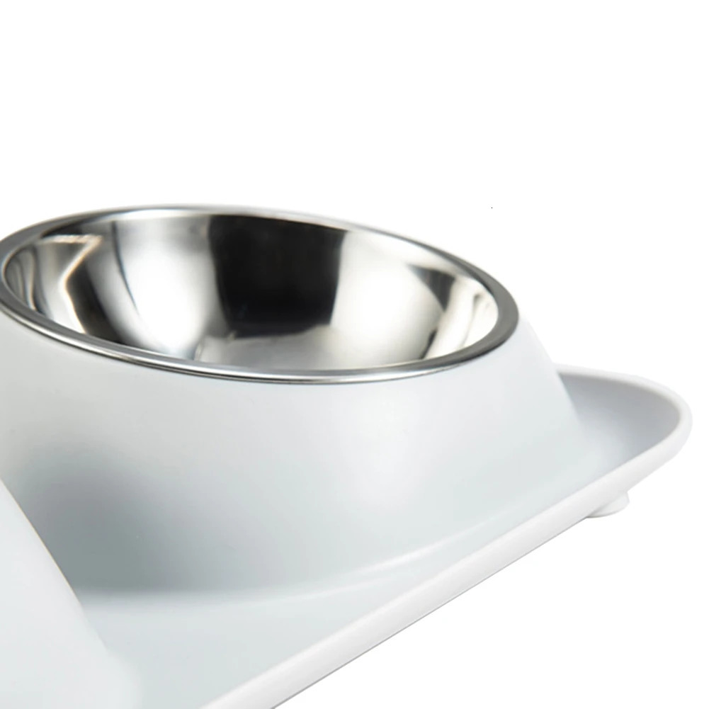 Stainless steel cat and dog bowl double cat food container anti slip base pet water dispenser tilted safety neck small dog and cat bowl 250403