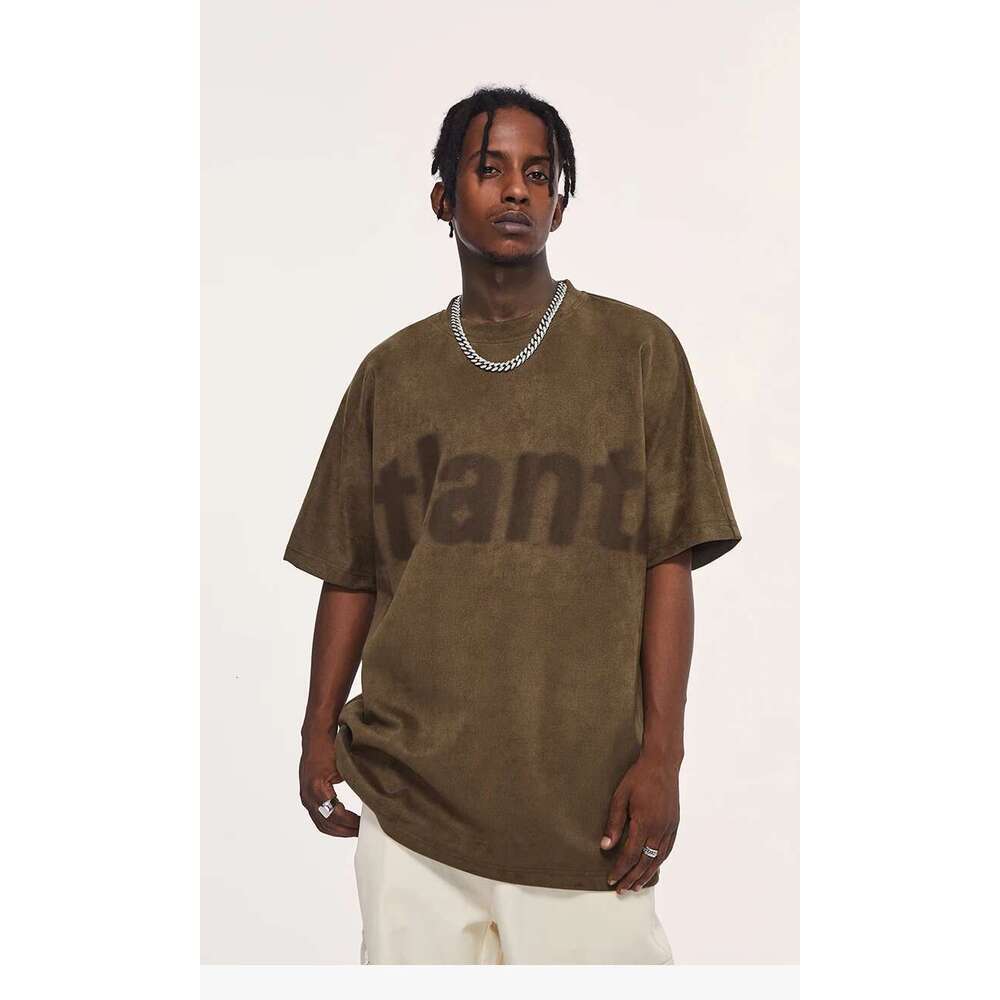 High Street Faux Suede T-Shirts Men Streetwear Oversized Tees Unisex