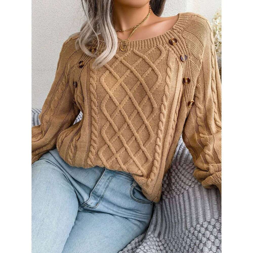 Women Autumn Winter Casual Square Collar Buttons Long Sleeve Knitted Pullover Sweaters For 2025 Designer Sweater Bear Sweater