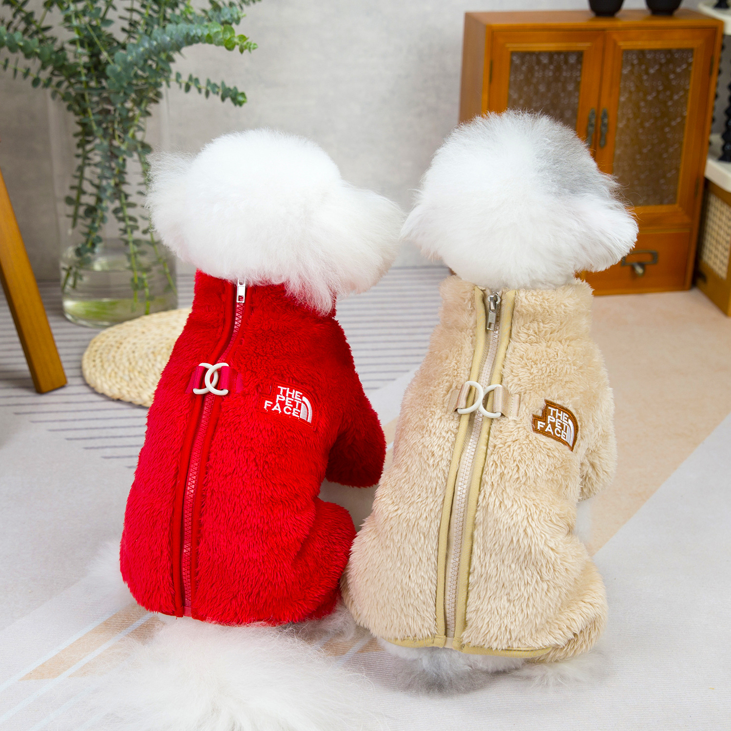 Warm Fluffy Pet Jumpsuit & Vest Set, Fashion Zipper Design Dog Clothes, Multi-Color Pet Apparel, Soft Fleece Dog Outfit, Winter Warm Pet Wear for Smal