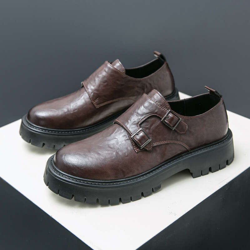 Men's oversized new casual fashionable thick soled leather shoes, trendy British style business dress shoes